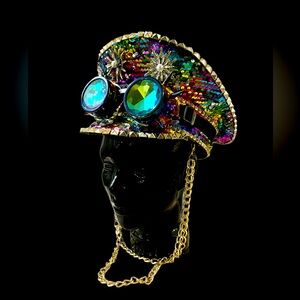 Rainbow festival sequin captains hat